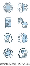 Technology icon set, such as robot, digital, vr, ai, cyber Artificial Intelligence groups Related Vector Line Icons design