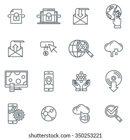 Technology icon set suitable for info graphics, websites and print media. Black and white flat line icons.