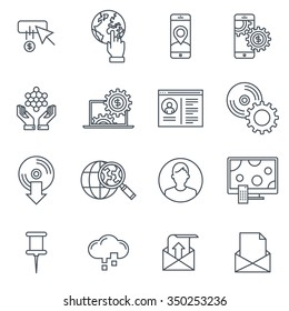 Technology icon set suitable for info graphics, websites and print media. Black and white flat line icons.