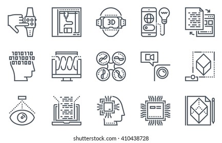 Technology icon set suitable for info graphics, websites and print media. Black and white flat line icons.