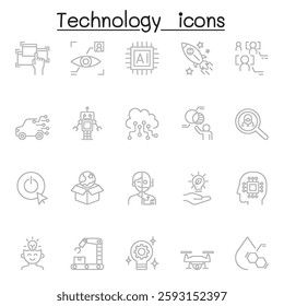 Technology icon set in thin line style