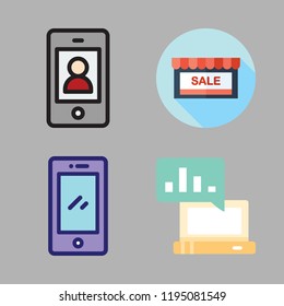 technology icon set. vector set about smartphone, computer and stores icons set.