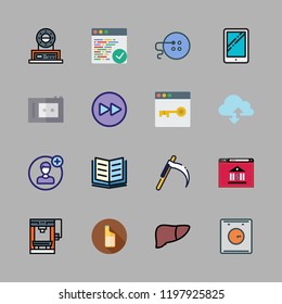 technology icon set. vector set about recorder, ebook, industrial robot and tablet icons set.