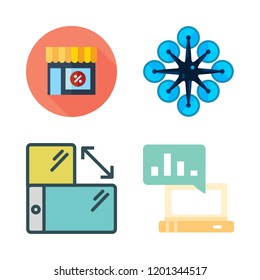 technology icon set. vector set about computer, stores, drone and smartphone icons set.