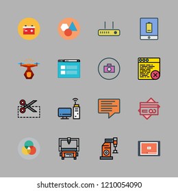 technology icon set. vector set about battery, photo camera, computer and coupon icons set.