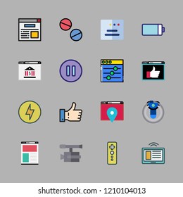 technology icon set. vector set about tablet, video camera, virtual reality and game controller icons set.