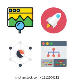 technology icon set. vector set about browser, rocket ship and analytics icons set.