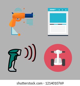 technology icon set. vector set about browser, segway, virtual reality and barcode scanner icons set.