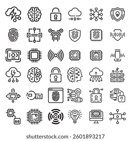Technology icon set vector black and white