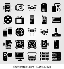 Technology icon set vector. cell phone, phone, music player and joystick