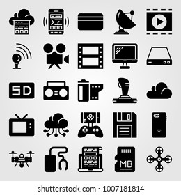 Technology icon set vector. cloud computing, smartphone, game controller and laptop