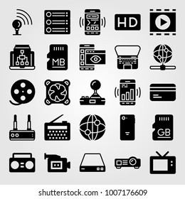 Technology icon set vector. hd, laptop, memory and sd card