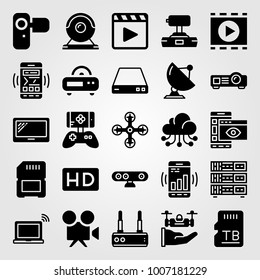 Technology Icon Set Vector. Hd, Webcam, Tablet And Movie Player