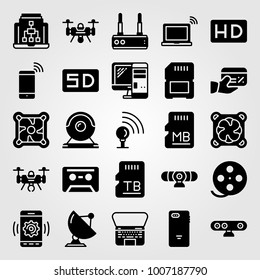 Technology Icon Set Vector. Hd, Cassette, Webcam And Smartphone