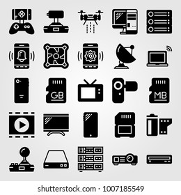 Technology icon set vector. joystick, television, cooler and camera
