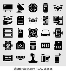 Technology icon set vector. router, joystick, laptop and sd card