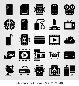 Technology Icon Set Vector. Sattelite, Phone, Memory And Internet