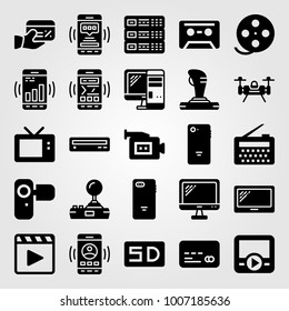 Technology icon set vector. sd card, tv, joystick and cassette