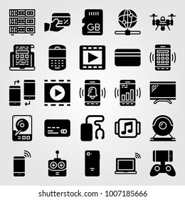 Technology icon set vector. sd card, web, webcam and internet
