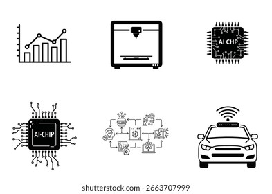 Technology icon set vector silhouette illustration