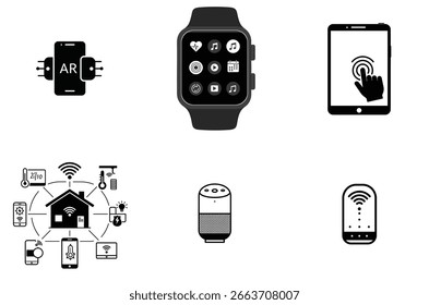 Technology icon set vector silhouette illustration