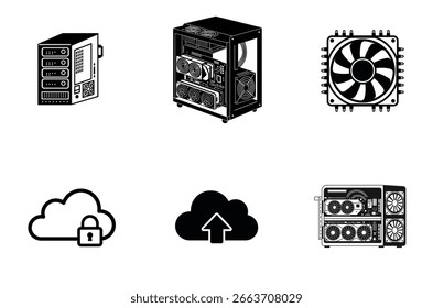 Ilustração da silhueta do vetor do conjunto de ícones da tecnologia