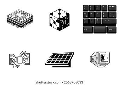 Ilustração da silhueta do vetor do conjunto de ícones da tecnologia