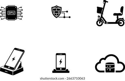 Technology icon set vector silhouette illustration