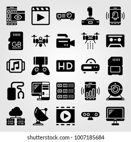 Technology icon set vector. tv, sattelite, joystick and radio