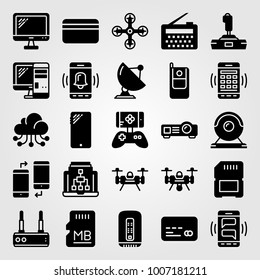 Technology icon set vector. webcam, projector, computer and credit card