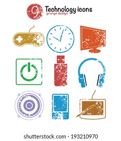 Technology icon set,colorful version,grunge vector