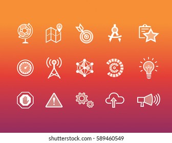 Technology icon sets on color background