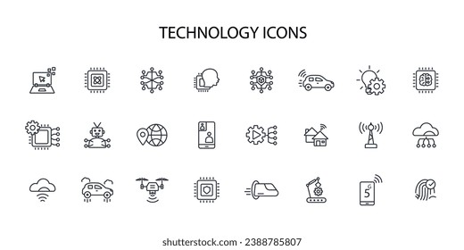 Technology icon set.vector.Editable stroke.linear style sign for use web design,logo.Symbol illustration.
