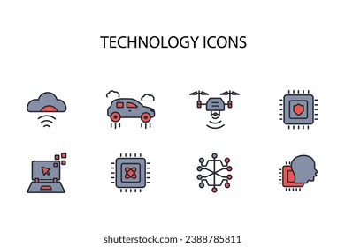 Technology icon set.vector.editable stroke.linear style sign for use web design,logo.Symbol illustration.