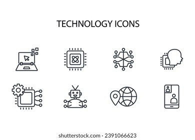 Technology icon set.vector.Editable stroke.linear style sign for use web design,logo.Symbol illustration.