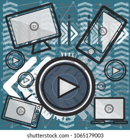Technology icon symbol and background blue color design