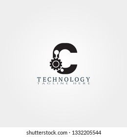 Technology icon template with C letter, Creative vector logo design,industrial emblem, illustration element