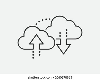 Technology icon vector cloud computing connection. Big data global server. Line design network information symbol for computer or mobile phone.