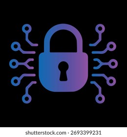 Tecnologia ícone vetor gradiente cadeado com projeto de placa de circuito em um fundo preto segurança