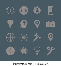 Technology Icon. Technology Vector Icons Set Bulb Leaf, Bulb Head, Hospital Location And Fax