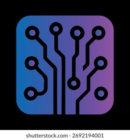 Technology icon vector illustration of a circuit board design with blue and purple gradient fill