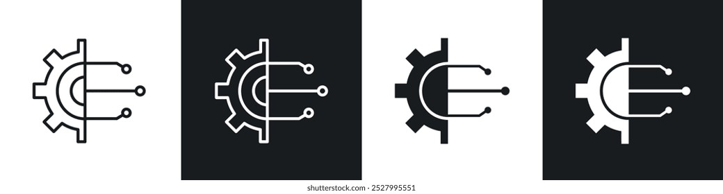 Conjunto de iconos de Vector de Tecnología con estilo relleno y delineado en negro.