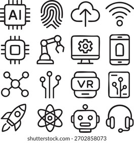 Technologie Icons A I Chip Fingerabdruck Cloud Robot V R Rocket AI Chip Künstliche Intelligenz
