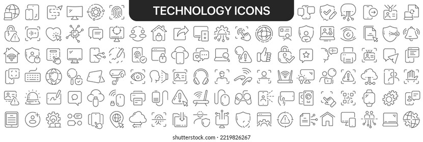 Technology icons collection in black. Icons big set for design. Vector linear icons