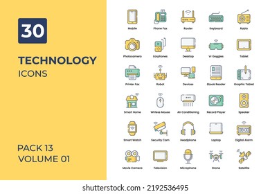 Technology icons collection. Set contains such Icons as mobile phone, laptop, smart tv, ac, and more