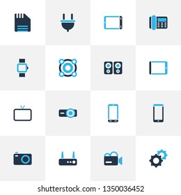 Technology icons colored set with palmtop, tablet, tv and other tablet elements. Isolated vector illustration technology icons.
