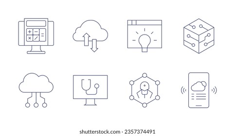 Technology icons. editable stroke. Containing calculator, cloud data, idea, nanotechnology, technology, weather, cloud, computer.