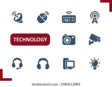 Technology Icons. Electronics, Devices, Gadgets, Computer, Camera, Headphones Icon. Professional, pixel perfect vector icon set.