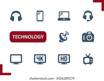 Technology Icons. Electronics, Devices, Gadgets, Computer, Smartphone, TV, Camera Icon. Professional, pixel perfect vector icon set.