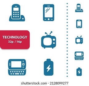 Technology Icons. Electronics. Professional, pixel perfect icons, EPS 10 format, optimized for 32p and 16p (4x magnification for preview).